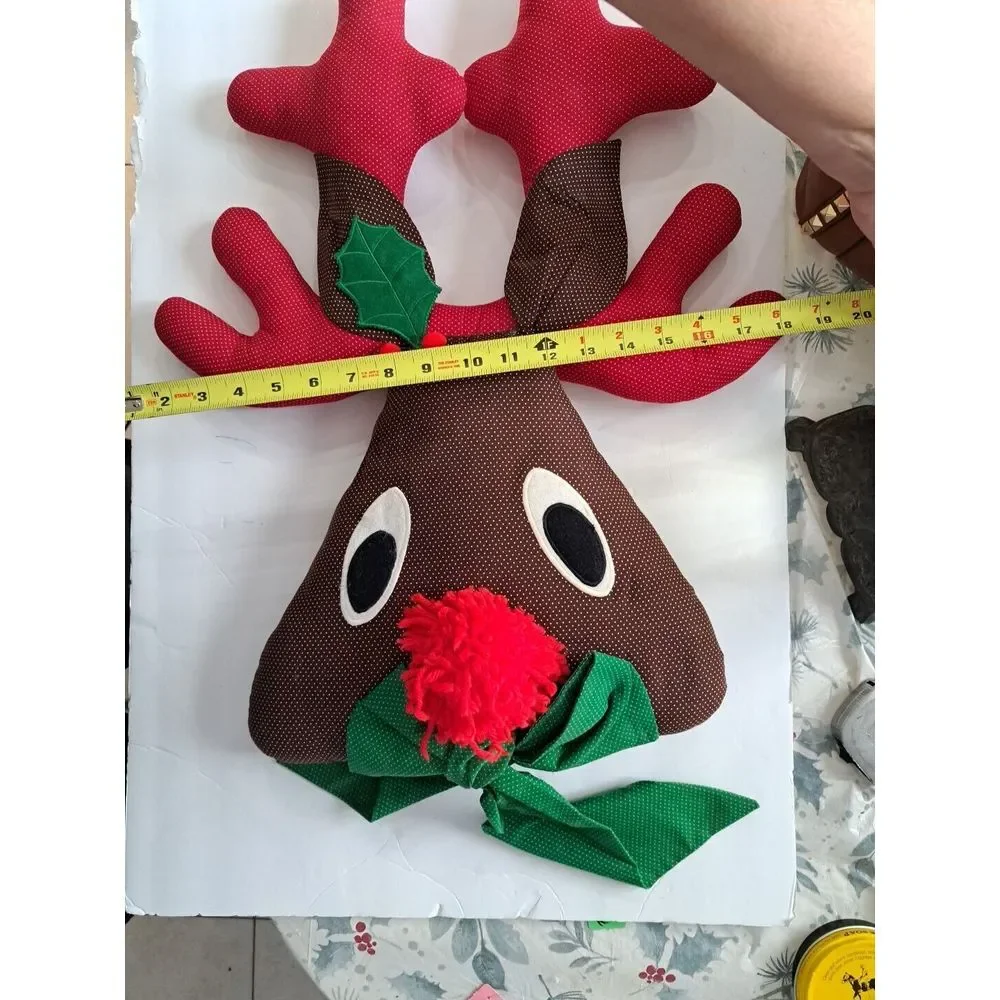 Vintage Sew Fabric Felt Reindeer Deer Head Christmas Wreath RARE Stuffed Rudolph